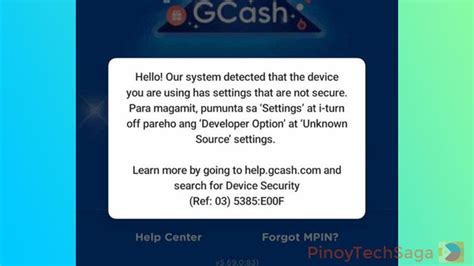 gcash device not secure|GCash Error Fix: Turn Off Developer Options, Unknown Sources.